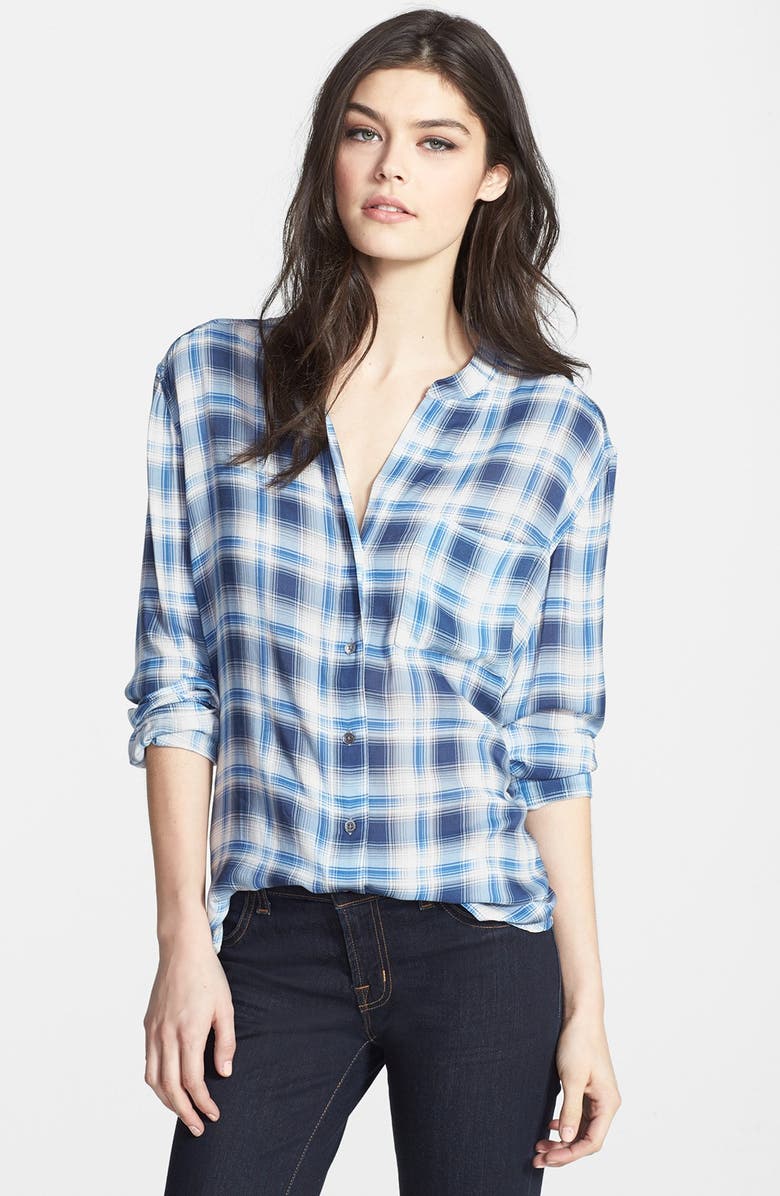 James Perse Collarless Plaid Blouse | Nordstrom