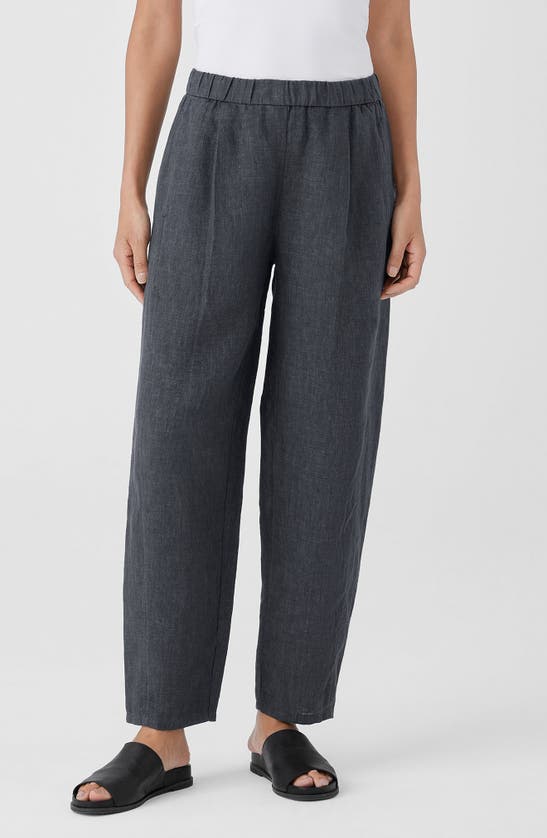 Shop Eileen Fisher Pleated Linen Ankle Lantern Pants In Graphite