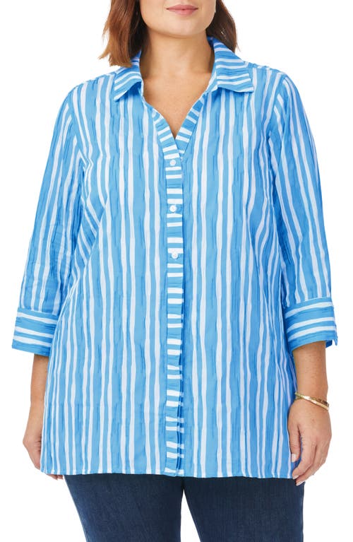 Foxcroft Pamela Crinkle Beach Stripe Blouse at Nordstrom