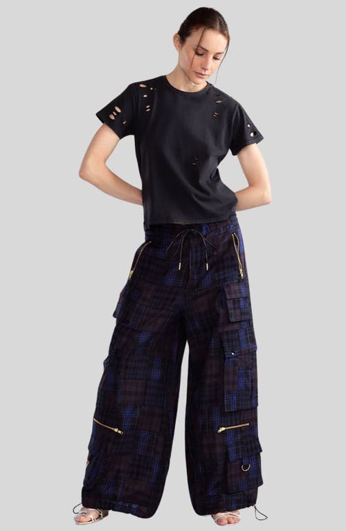 Shop Cynthia Rowley Madrid Madras Cargo Pants In Navy Multi