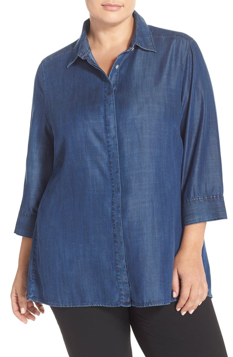 Foxcroft Tencel® Denim Tunic Shirt (Plus Size) | Nordstrom
