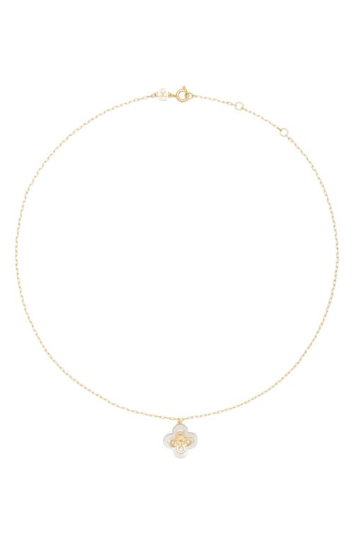 Tory Burch Kira Clover Pendant Necklace In Gold