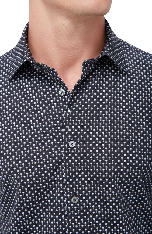 Shop Bugatchi Miles Ooohcotton® Palm Print Short Sleeve Button-up Shirt In Black