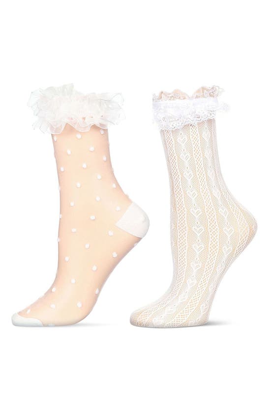 Shop Memoi Lace Ruffle Cuff Assorted 2-pack Ankle Socks In White