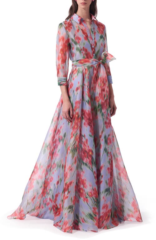 Shop Carolina Herrera Floral Print Silk Chiffon Trench Gown In Haze Multi