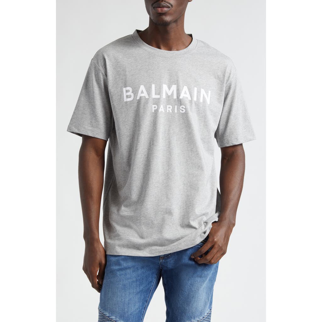 Balmain Organic Cotton Logo Graphic T-shirt In Mottled Grey/white