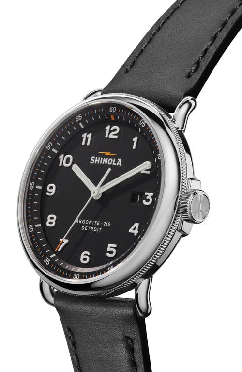 Shinola The Canfield Leather Strap Watch, 43mm In Black/silver