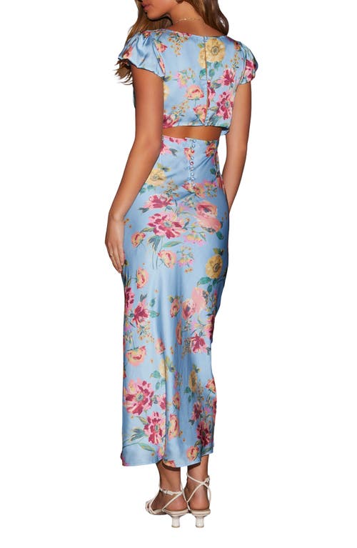 Shop Vici Collection Bianca Flutter Sleeve Maxi Dress In Blue Floral