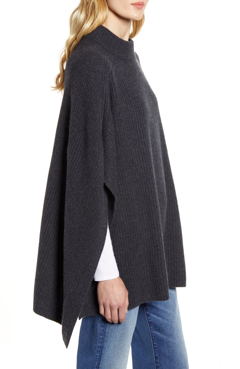 HALOGEN<SUP>®</SUP> Rib Cashmere Poncho, Alternate, color, GREY CHARCOAL HEATHER