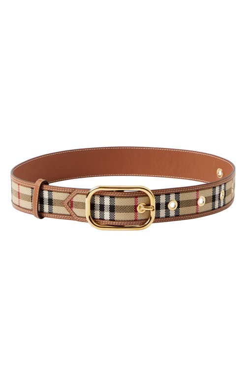 Shop Burberry Check Woven Belt In Vintage Check/gold
