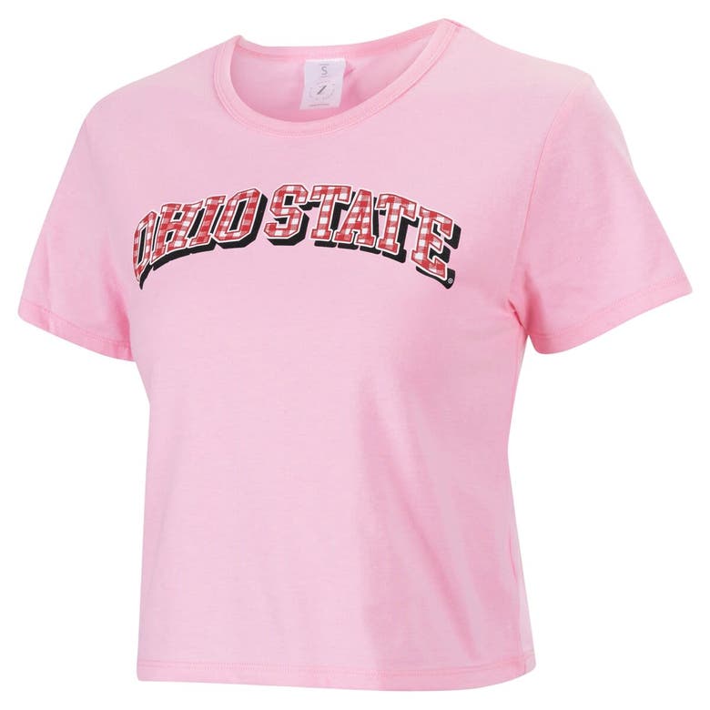 Shop Zoozatz Pink Ohio State Buckeyes Gingham Logo Cropped T-shirt