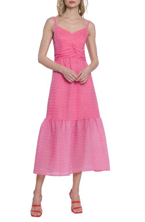 Texture Tiered Midi Dress in Pink