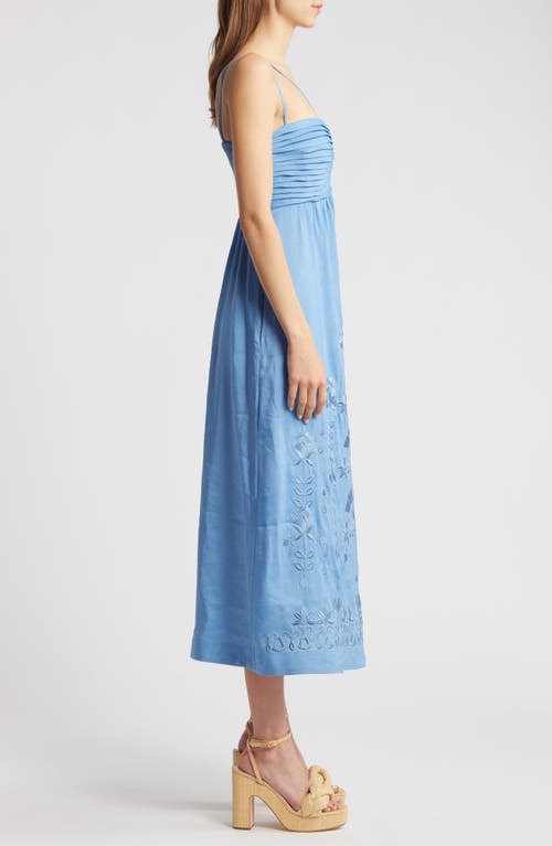 Shop Kobi Halperin Ariella Floral Embroidered Linen Blend Midi Dress In Skyline