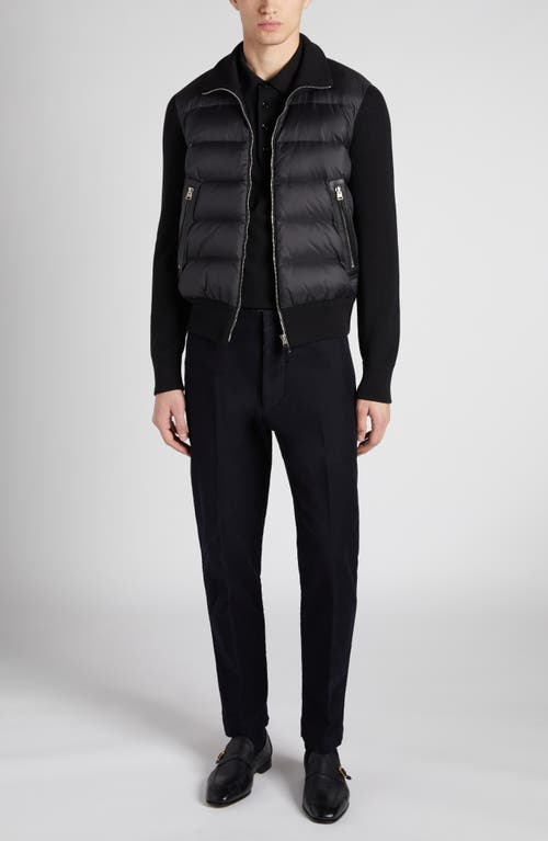 Tom Ford Mixed Media Puffer Front Merino Wool Cardigan In Lb999 Black