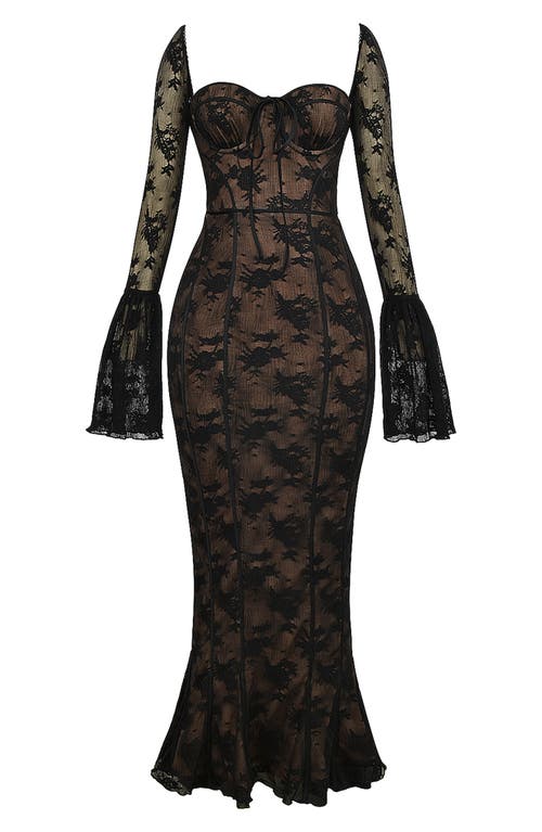 Shop House Of Cb Delilah Long Sleeve Lace Overlay Mermaid Dress In Black