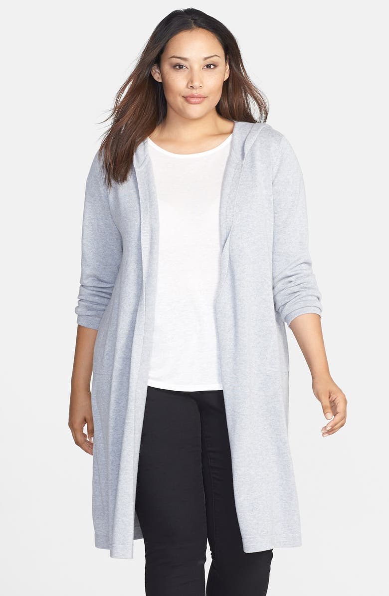 Eileen Fisher Organic Cotton Long Hooded Cardigan (Plus Size) | Nordstrom