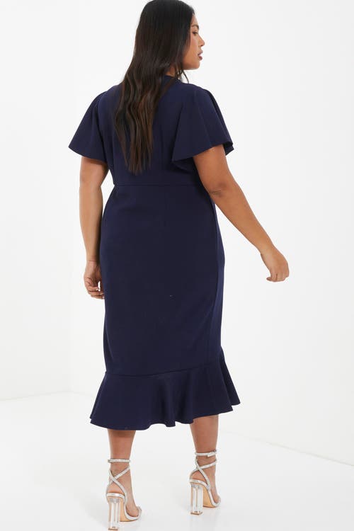 Quiz Plus Size V-neck Frill Hem Midi Dress In Blue