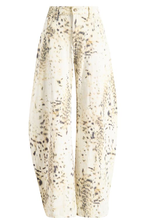 Lioness Horseshoe Print Barrel Leg Jeans In Snow Leopard
