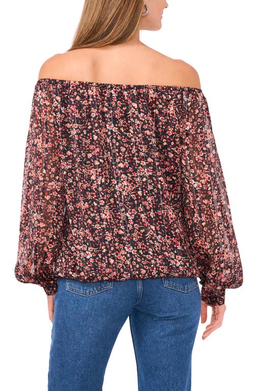 Vince Camuto Floral Metallic Stripe Off The Shoulder Top In Rich Black