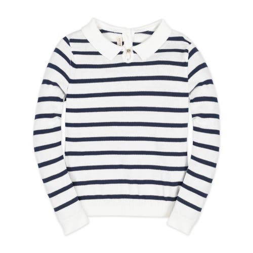 Hope & Henry Baby Girls' Organic French Collared Keyhole Sweater, Infant In Navy Breton Stripe With Collar