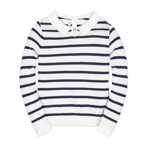 Shop Hope & Henry Girls' Organic French Collared Keyhole Sweater, Kids In Navy Breton Stripe With Collar