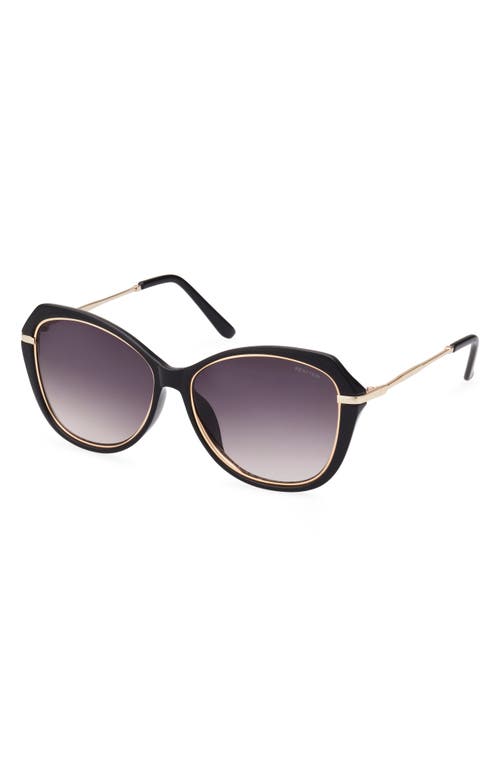 Shop Kenneth Cole 57mm Gradient Geometric Sunglasses In Shiny Black/gradient Smoke