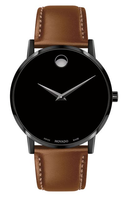 Click to view more detailed imagery on our partner's website Movado Leather Strap Watch, 40mm In Cognac/ Black