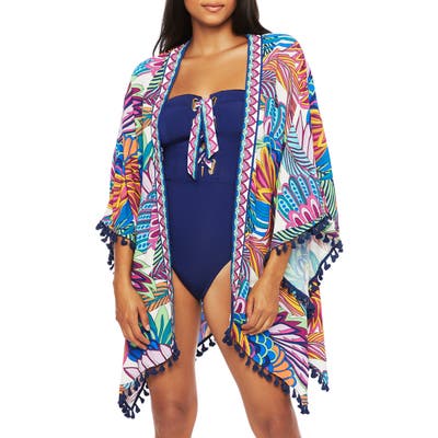 Trina Turk Paradise Tassel Detail Open Cover-Up, Size One Size - Blue