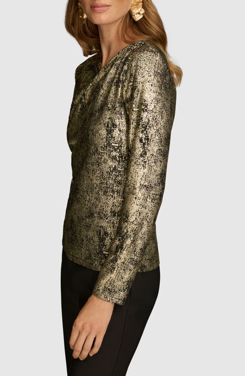 Shop Donna Karan New York Metallic Long Sleeve Top In Gold Multi