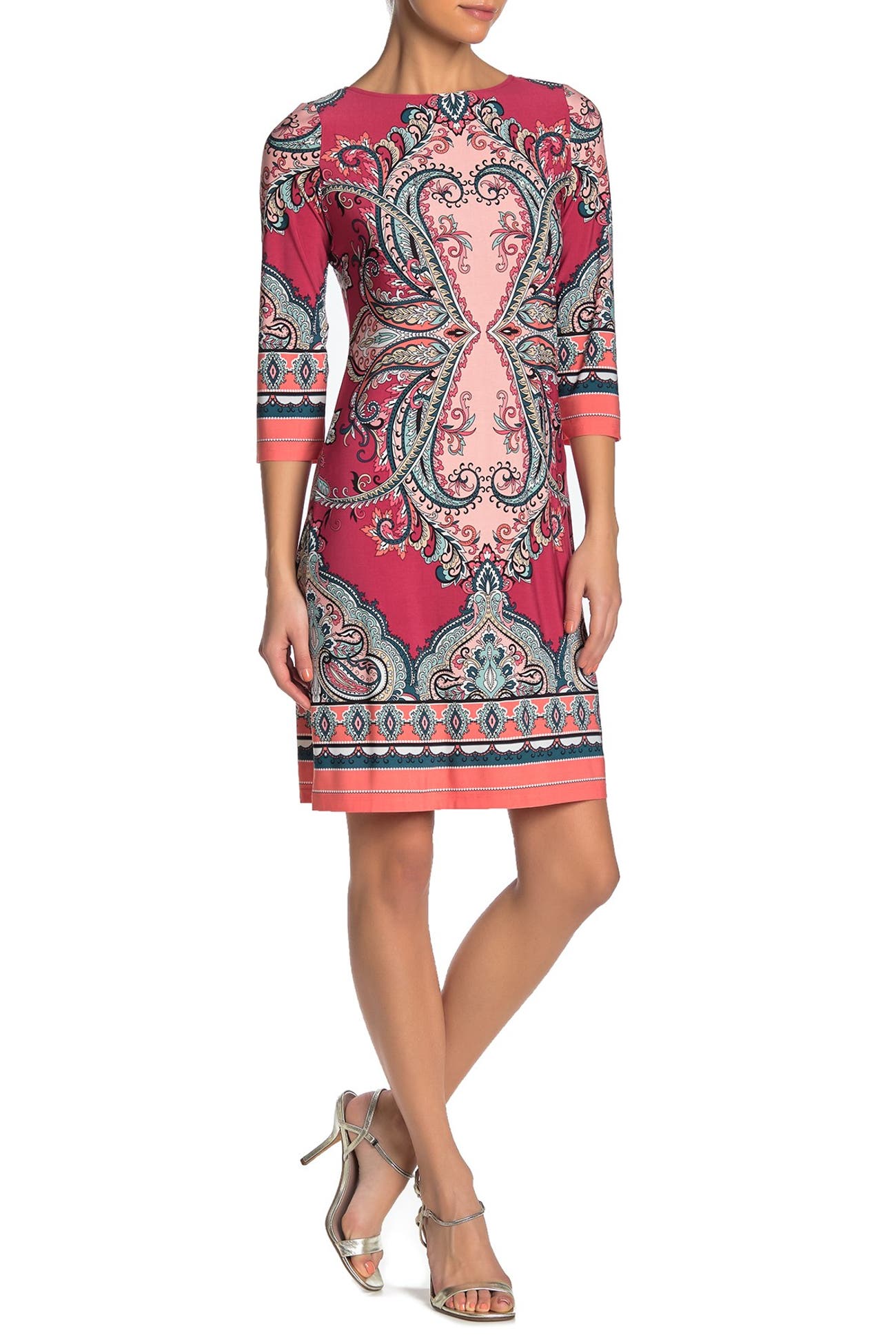 London Times | Patterned 3/4 Sleeve Jersey Shift Dress | Nordstrom Rack