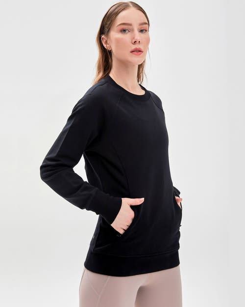 Shop Rebody Active City Zip Slim Crewneck Sweatshirt In Black