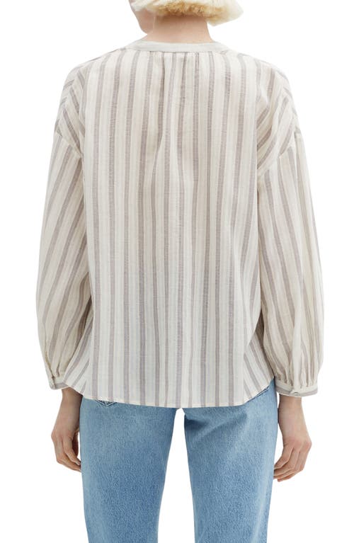 Mango Stripe Balloon Sleeve Button-up Shirt In Natural White