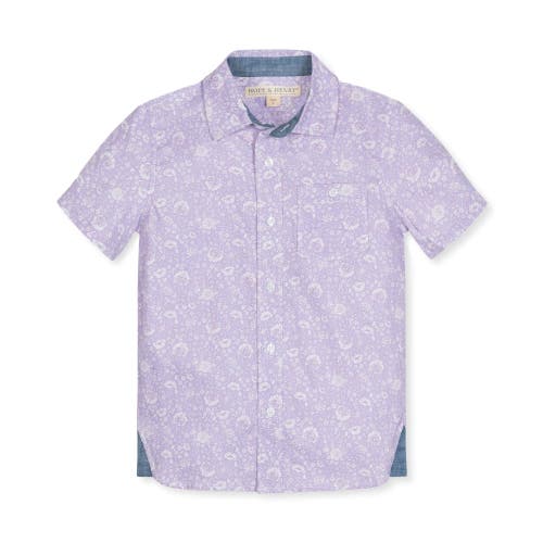 Hope & Henry Boys' Short Sleeve Linen Shirt With Side Vent, Infant In Purple