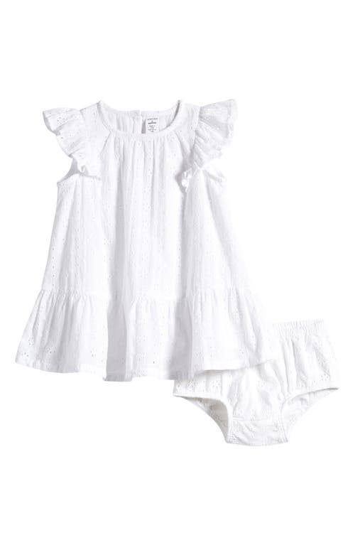 Nordstrom Eyelet Flutter Sleeve Cotton Dress & Bloomers White at Nordstrom,