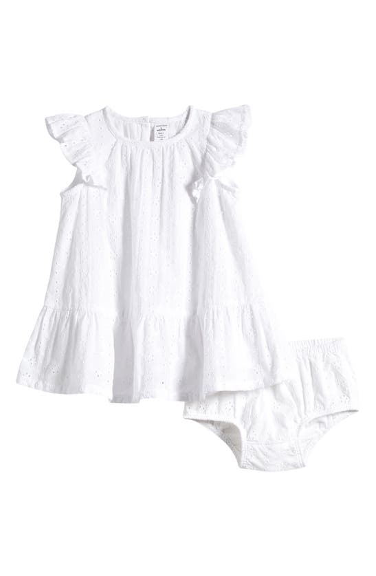 Nordstrom Babies' Eyelet Flutter Sleeve Cotton Dress & Bloomers In White