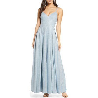 Sequin Hearts Sparkle Strappy Gown, Blue