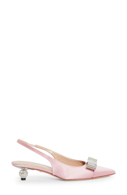 Giambattista Valli Crystal Ball Bow Pointed Toe Silk Slingback Pump In Rose/silver