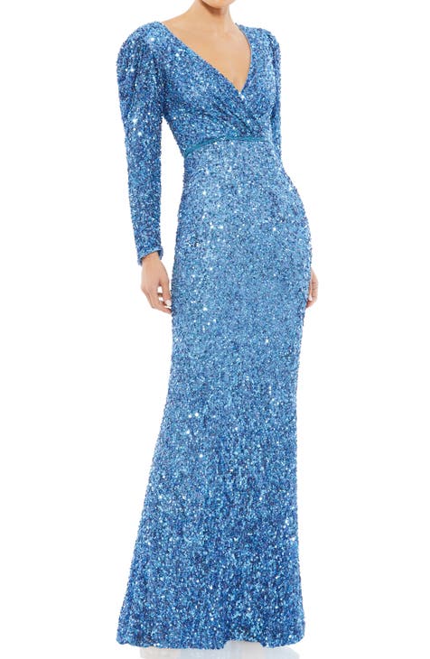 Long Sleeve Sequin Trumpet Gown