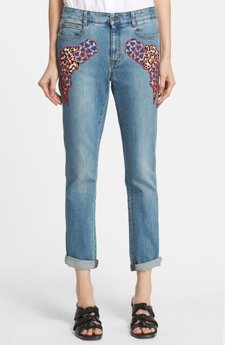 Stella McCartney Embroidered Patchwork Skinny Boyfriend Jeans | Nordstrom