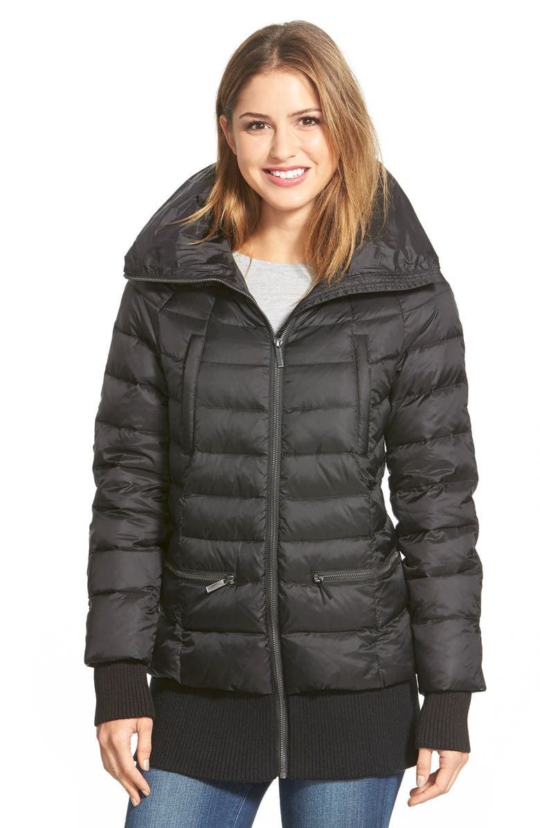 French Connection Ribbed Trim Pillow Collar Down Jacket | Nordstrom