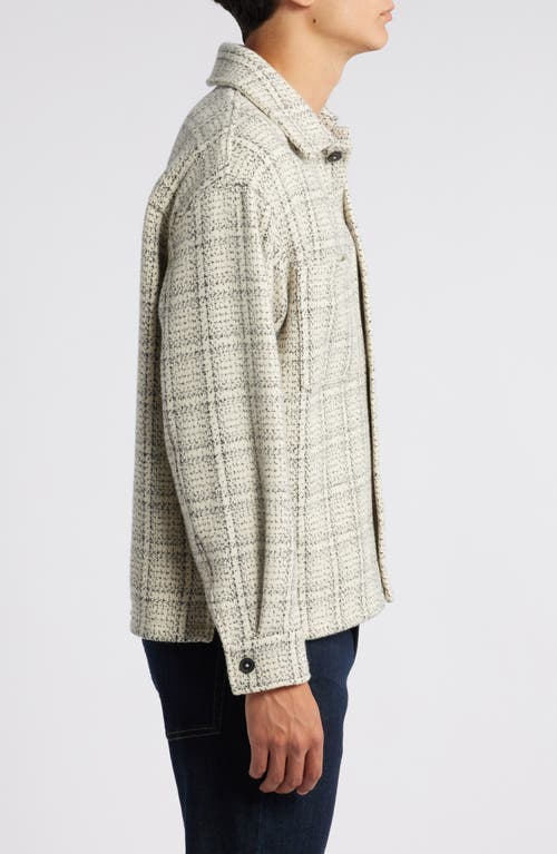 Shop Frame Windowpane Wool Blend Flannel Button-up Shirt Jacket In Off White Plaid