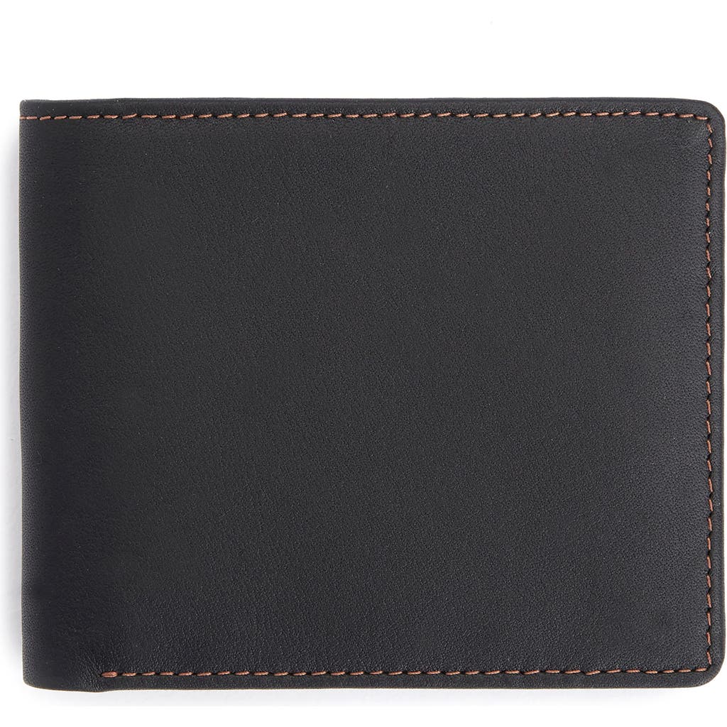 Royce New York Personalized Rfid Leather Trifold Wallet In Black/tan- Gold Foil