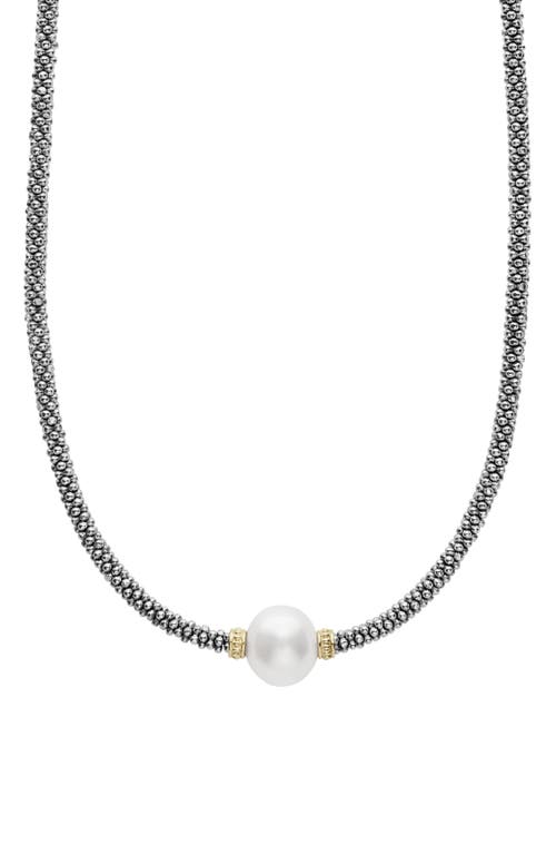 Shop Lagos Luna Pearl Station Collar Necklace In Silver/pearl