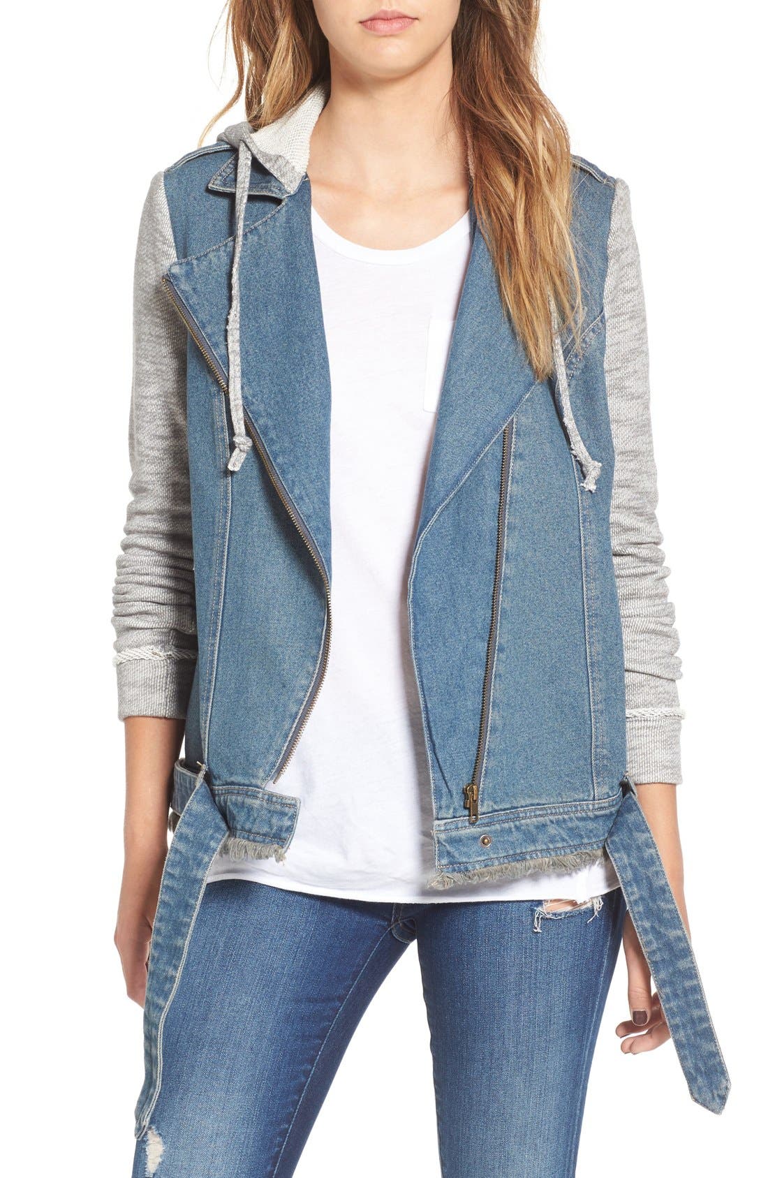 Tinsel Denim Moto Jacket with Knit Sleeves Nordstrom