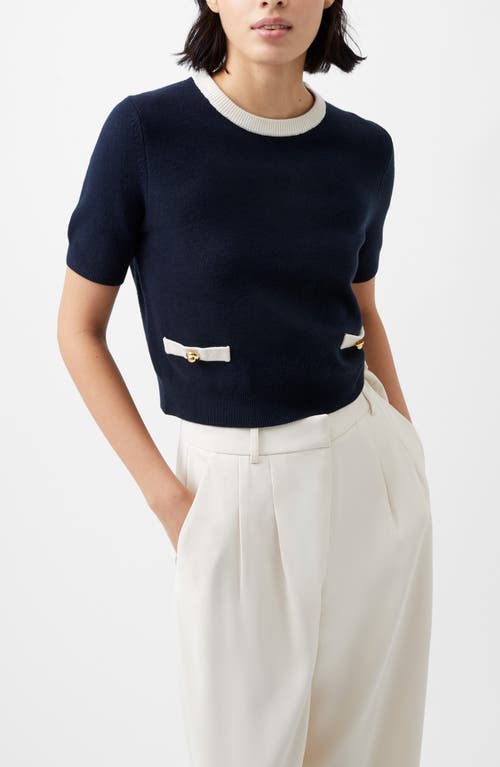 Shop French Connection Babysoft Short Sleeve Sweater In Marine Classic Cream