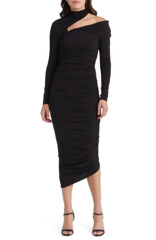 Clotilde Cutout Long Sleeve Body-Con Cocktail Dress in Black