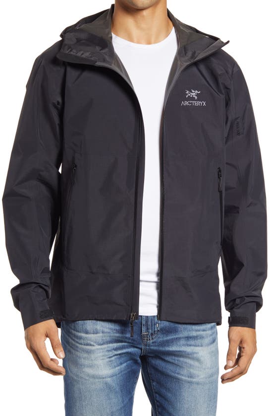 Shop Arc Teryx Zeta Sl Waterproof Gore Tex Hooded Jacket In Black