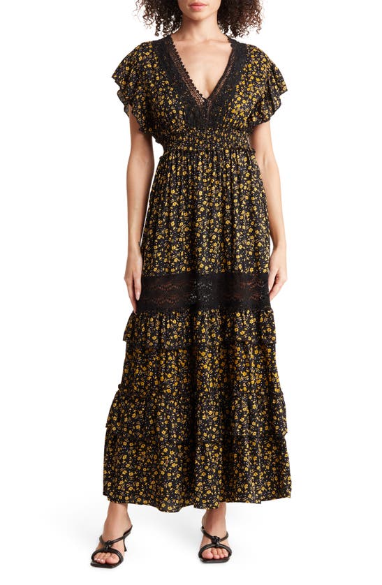 Angie Lace Trim Maxi Dress In Black