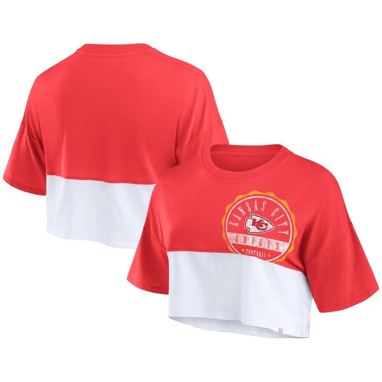 Shop Fanatics Branded Red/white Kansas City Chiefs Boxy Color Split Cropped T-shirt