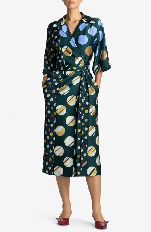 St. John Collection Collage Dot Colorblock Wrap Dress Spruce Multi at Nordstrom,